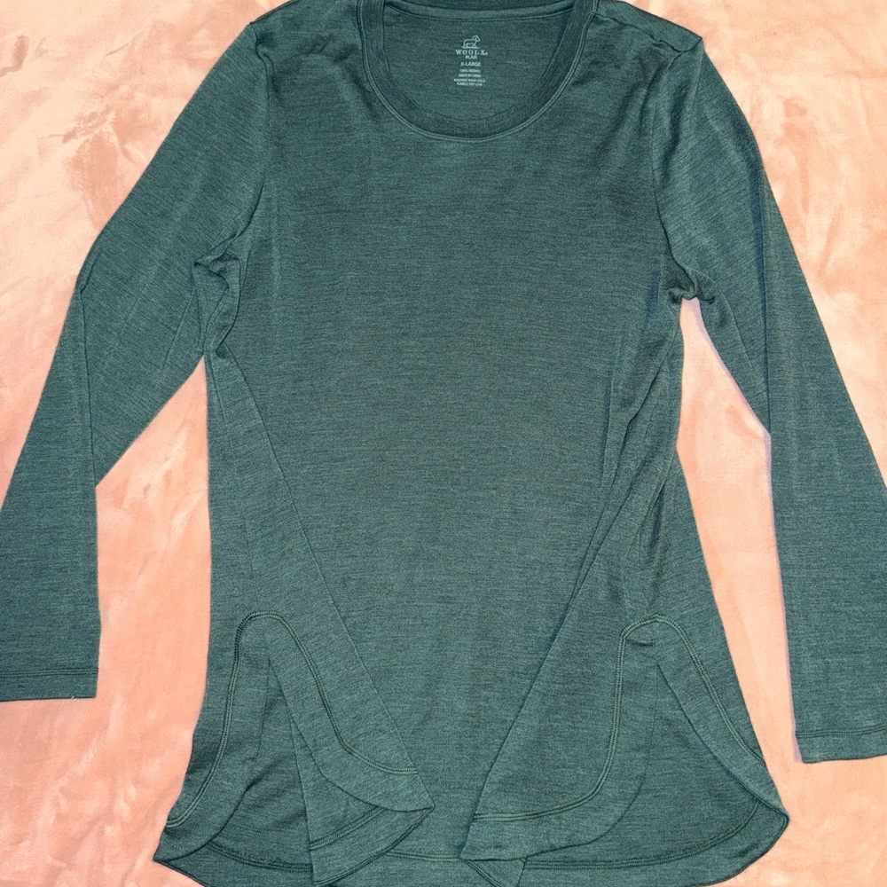 Woolx Blair Tunic Scoop Neck long sleeve Teal Green 100% Merino